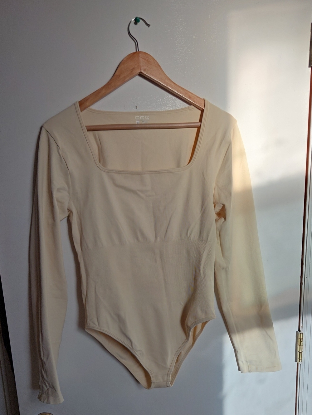 OQQ-Long Sleeve Square Neck Bodysuit in Cream